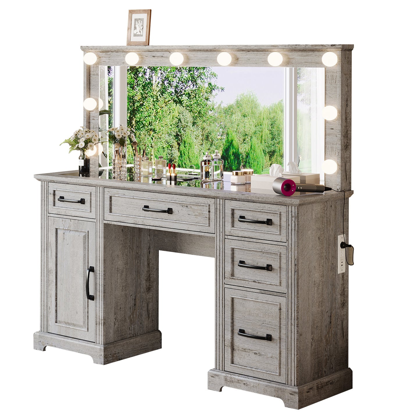 Starling 55" Makeup Vanity - Rustic Grey