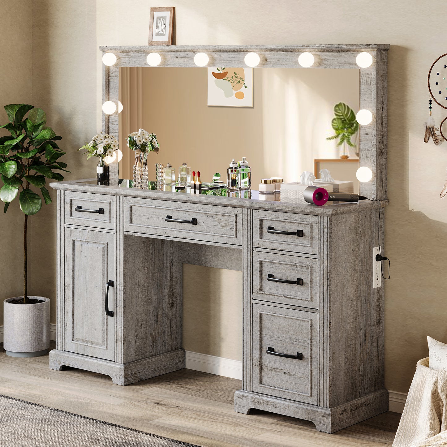 Starling 55" Makeup Vanity - Rustic Grey