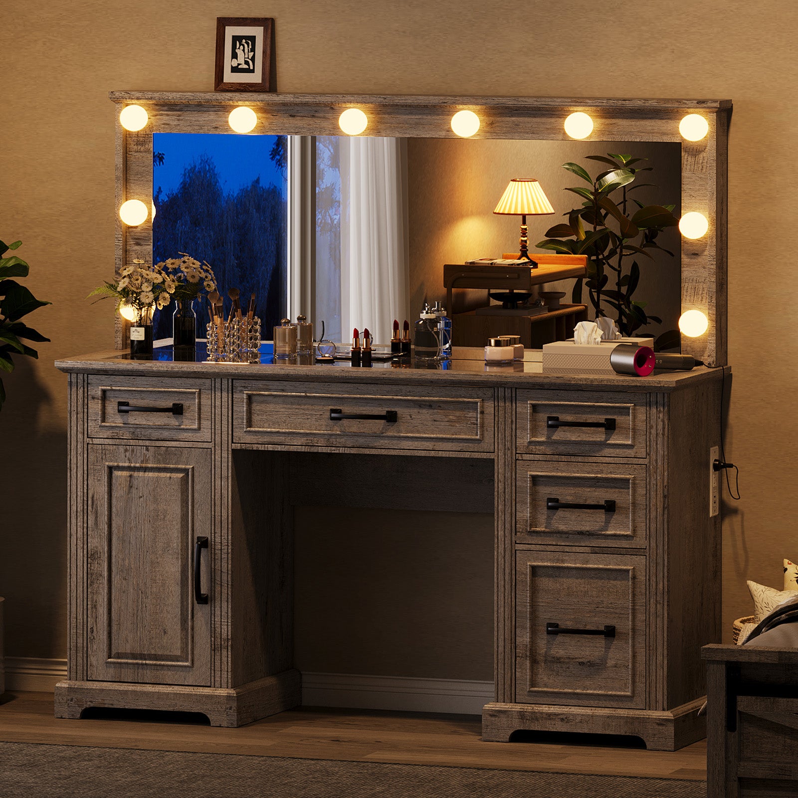 Starling 55" Makeup Vanity - Rustic Grey