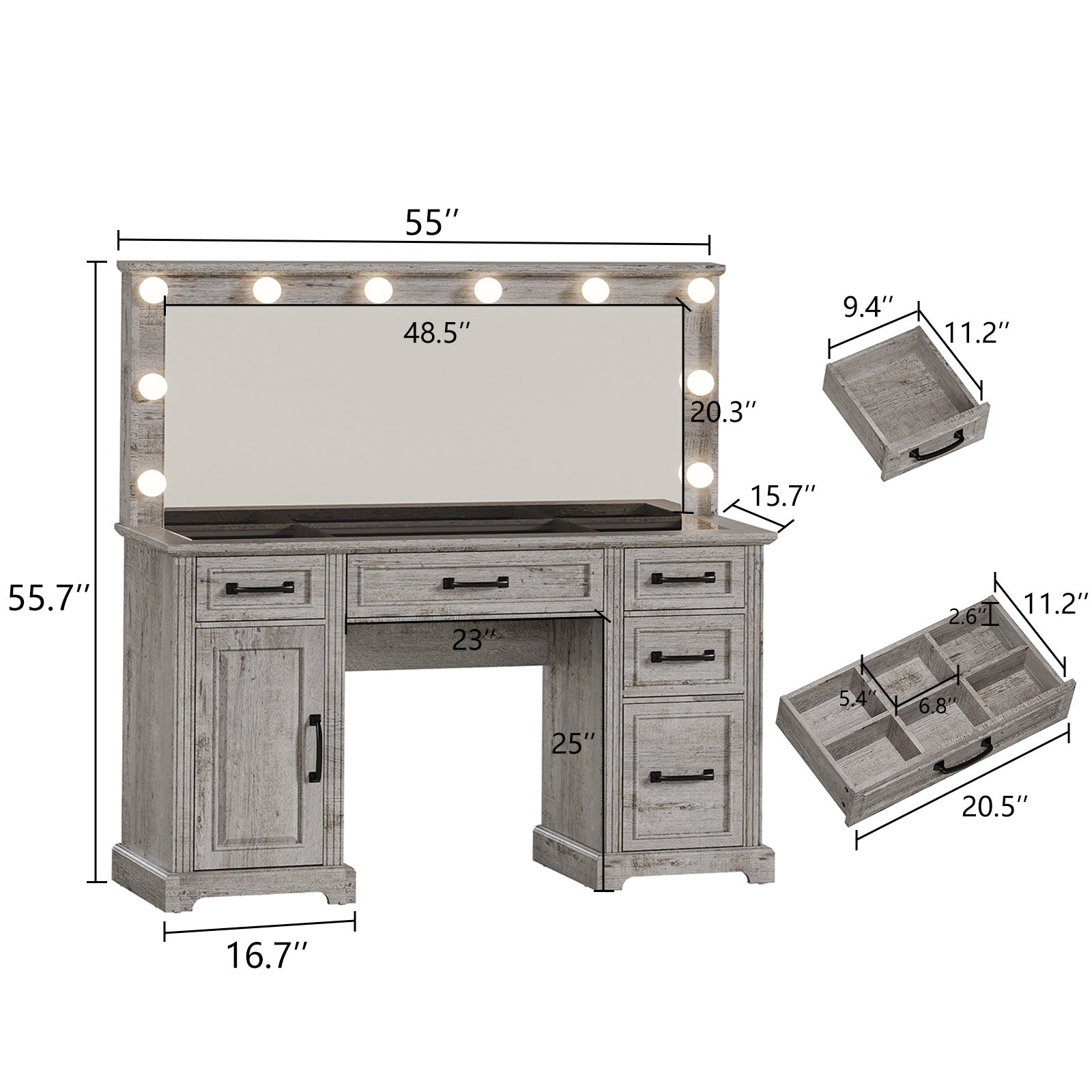 Starling 55" Makeup Vanity - Rustic Grey