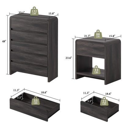 Garyon Modern Bedroom Furniture Set -5+2Black