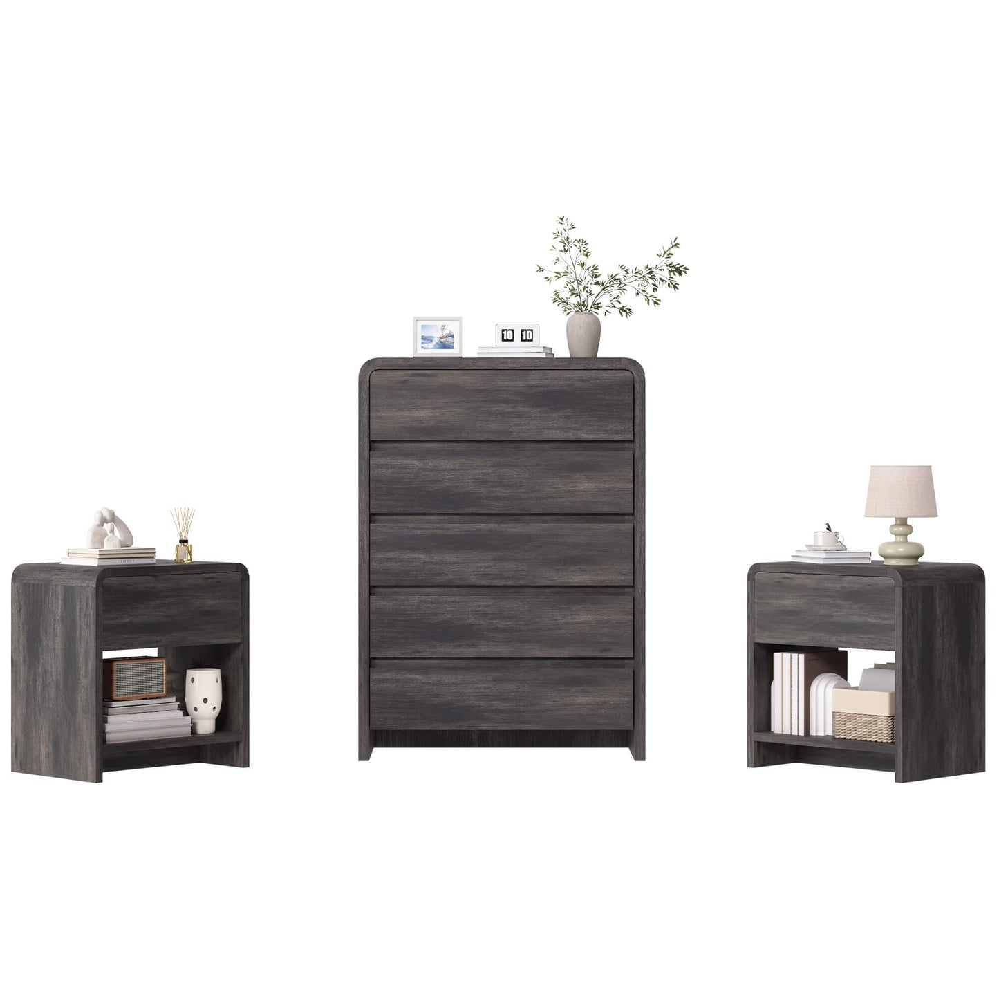 Garyon Modern Bedroom Furniture Set -5+2Black