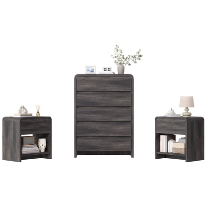Garyon Modern Bedroom Furniture Set -5+2Black