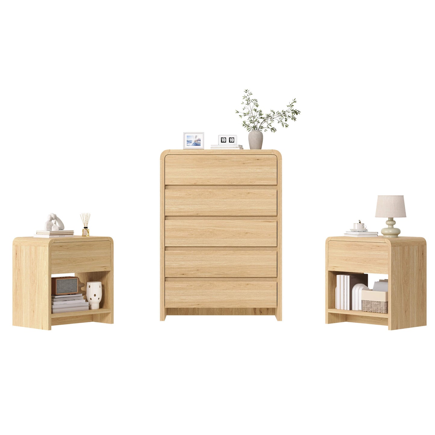Garyon Modern Bedroom Furniture Set -5+2LightOak