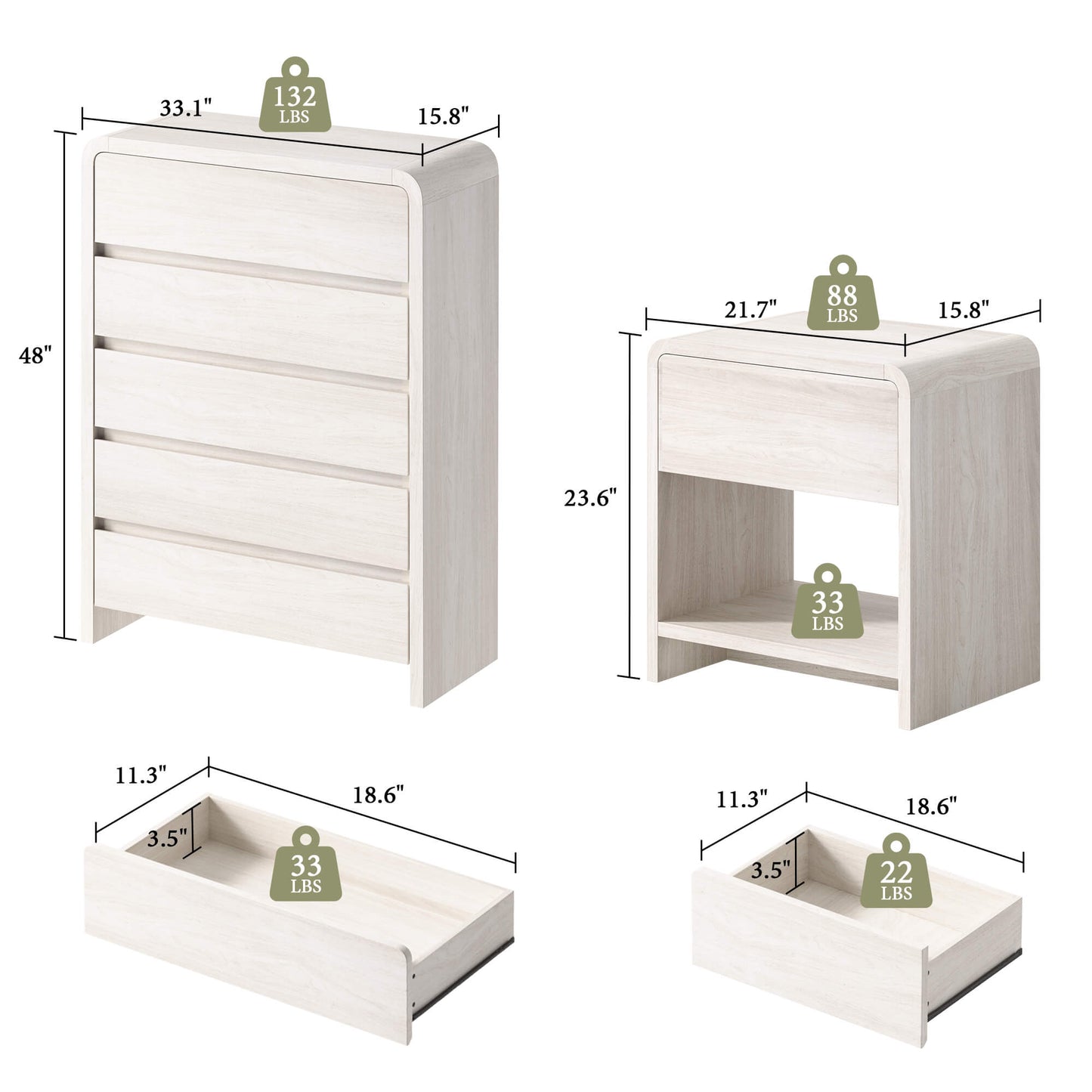 Garyon Modern Bedroom Furniture Set -5+2White
