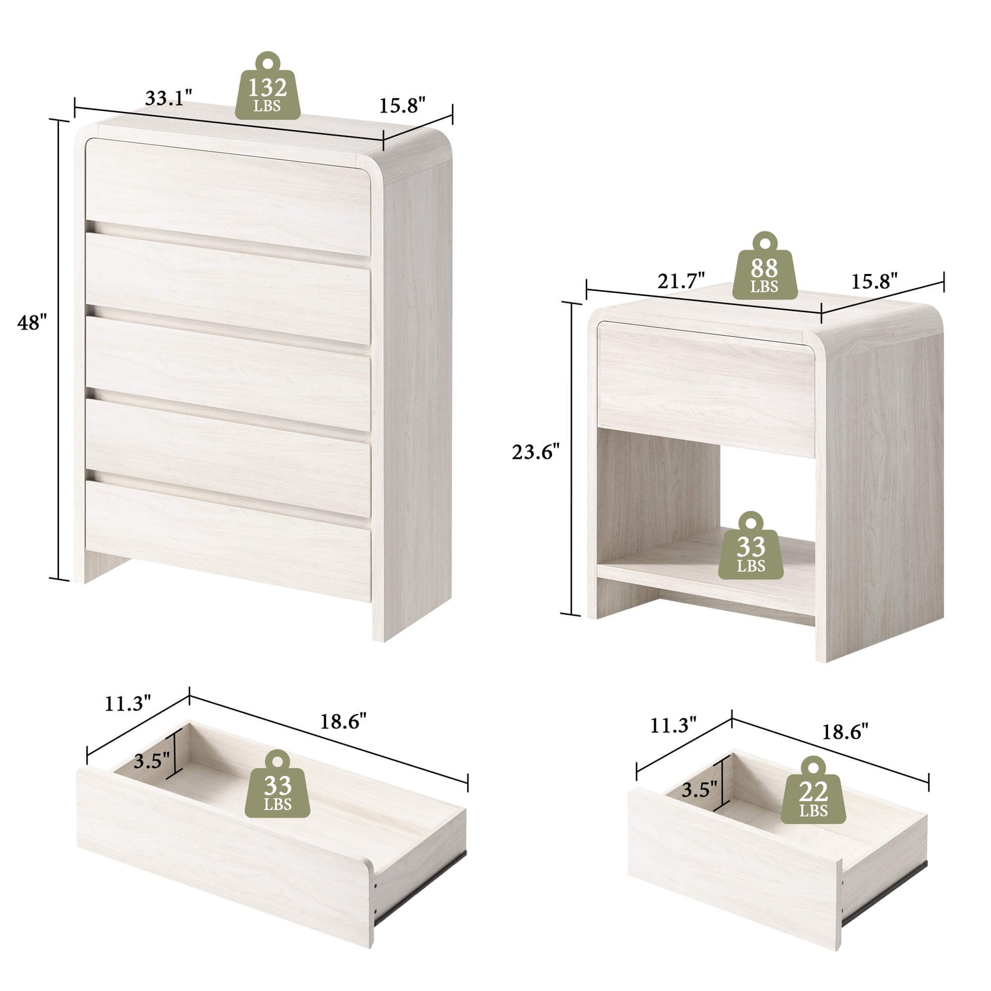Garyon Modern Bedroom Furniture Set -5+2White