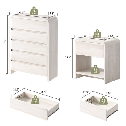 Garyon Modern Bedroom Furniture Set -5+2White