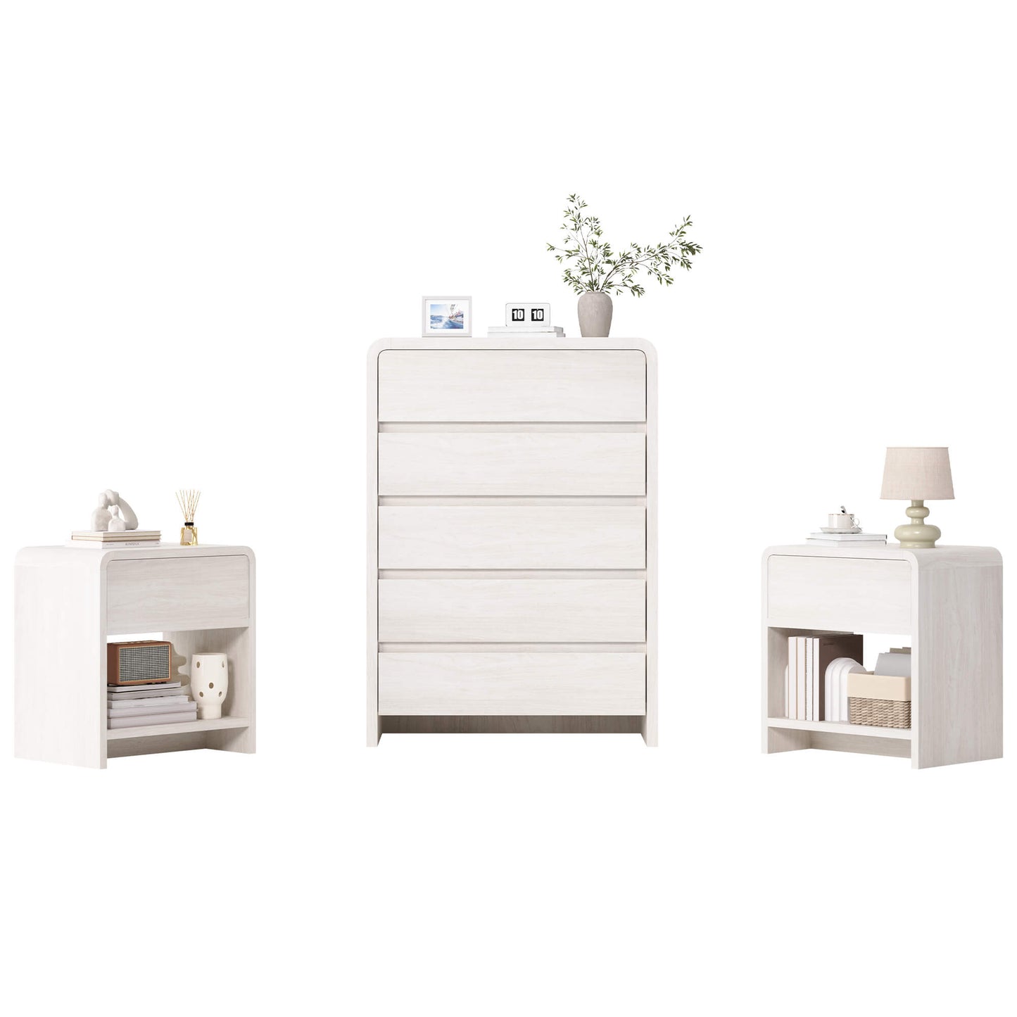 Garyon Modern Bedroom Furniture Set -5+2White