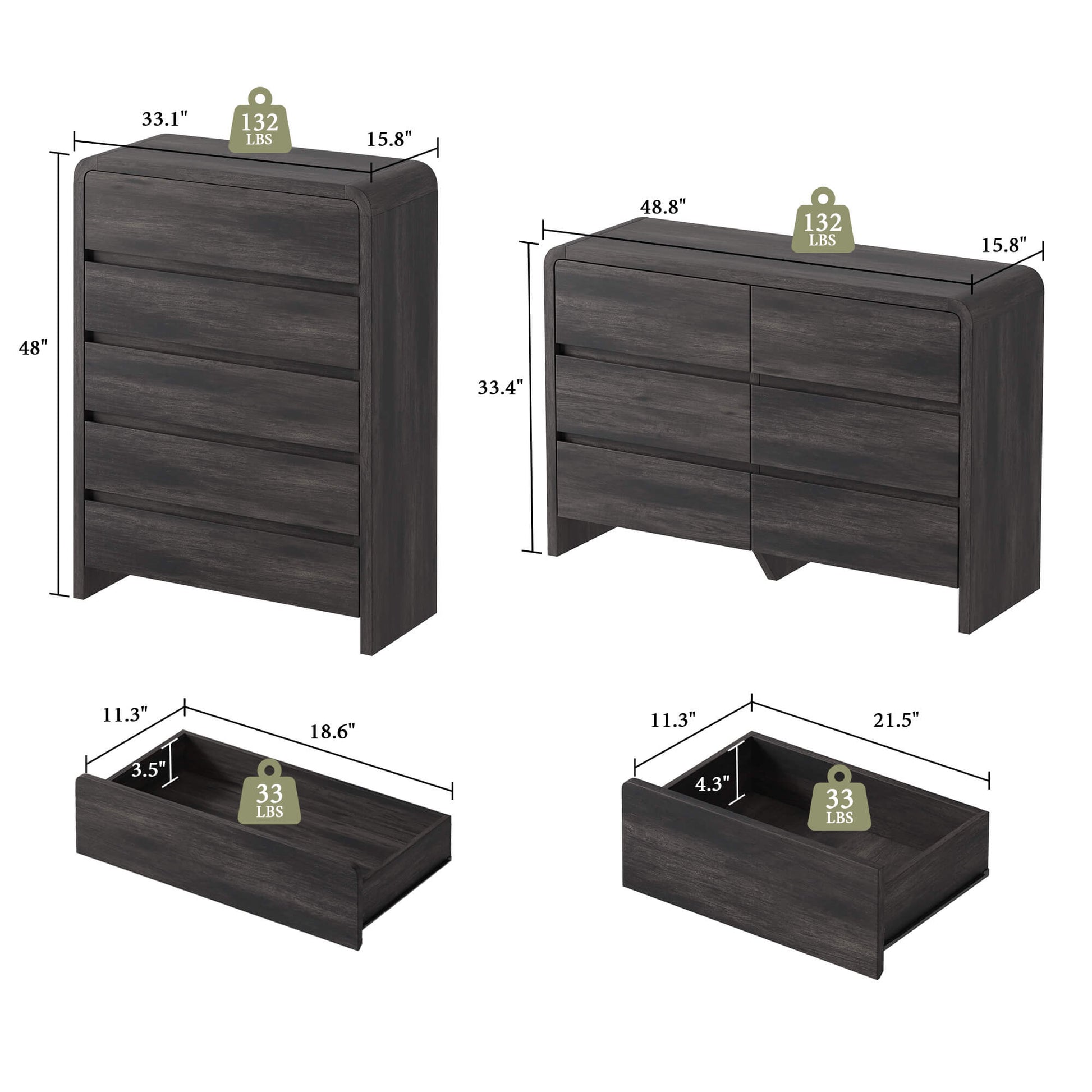 Garyon Modern Bedroom Furniture Set -5+6+2Black