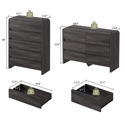 Garyon Modern Bedroom Furniture Set -5+6+2Black