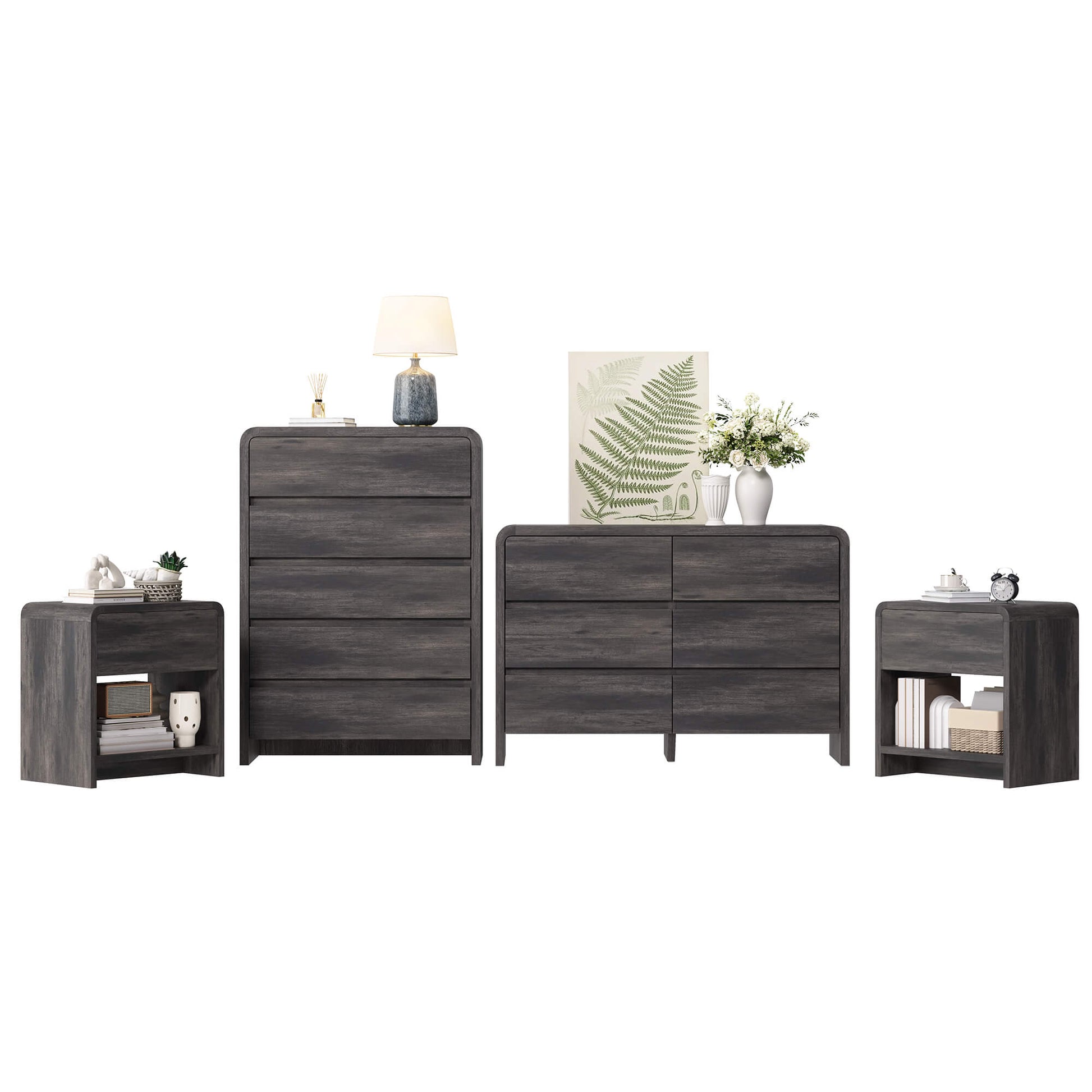 Garyon Modern Bedroom Furniture Set -5+6+2Black