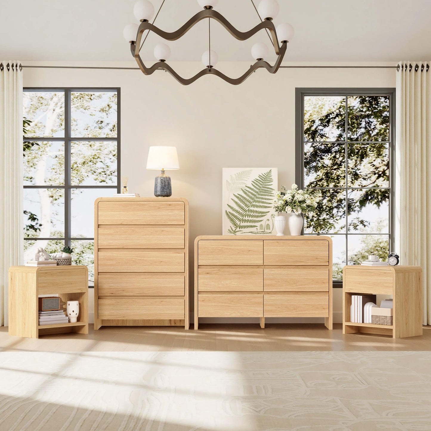Garyon Modern Bedroom Furniture Set -5+6+2LightOak