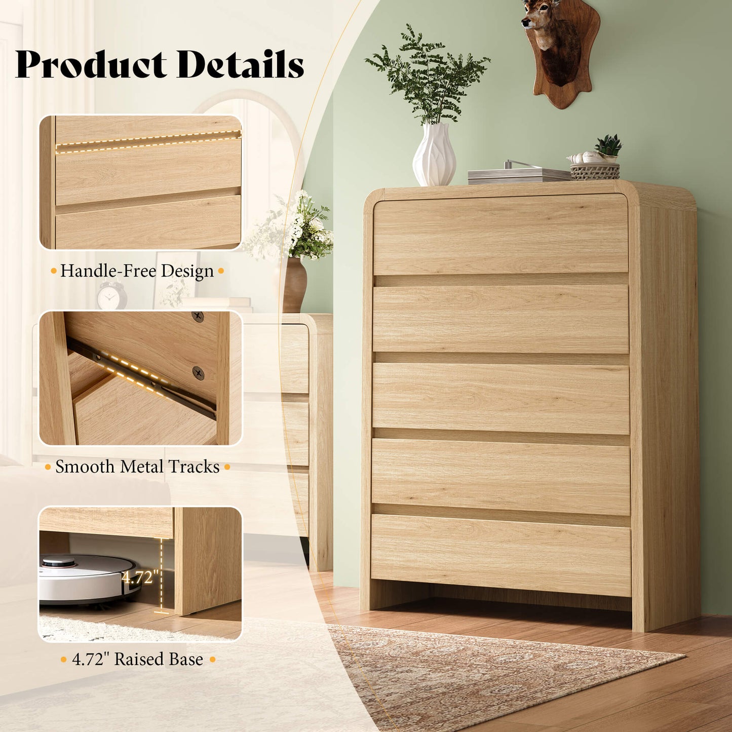 Garyon Modern Bedroom Furniture Set -5+6+2LightOak