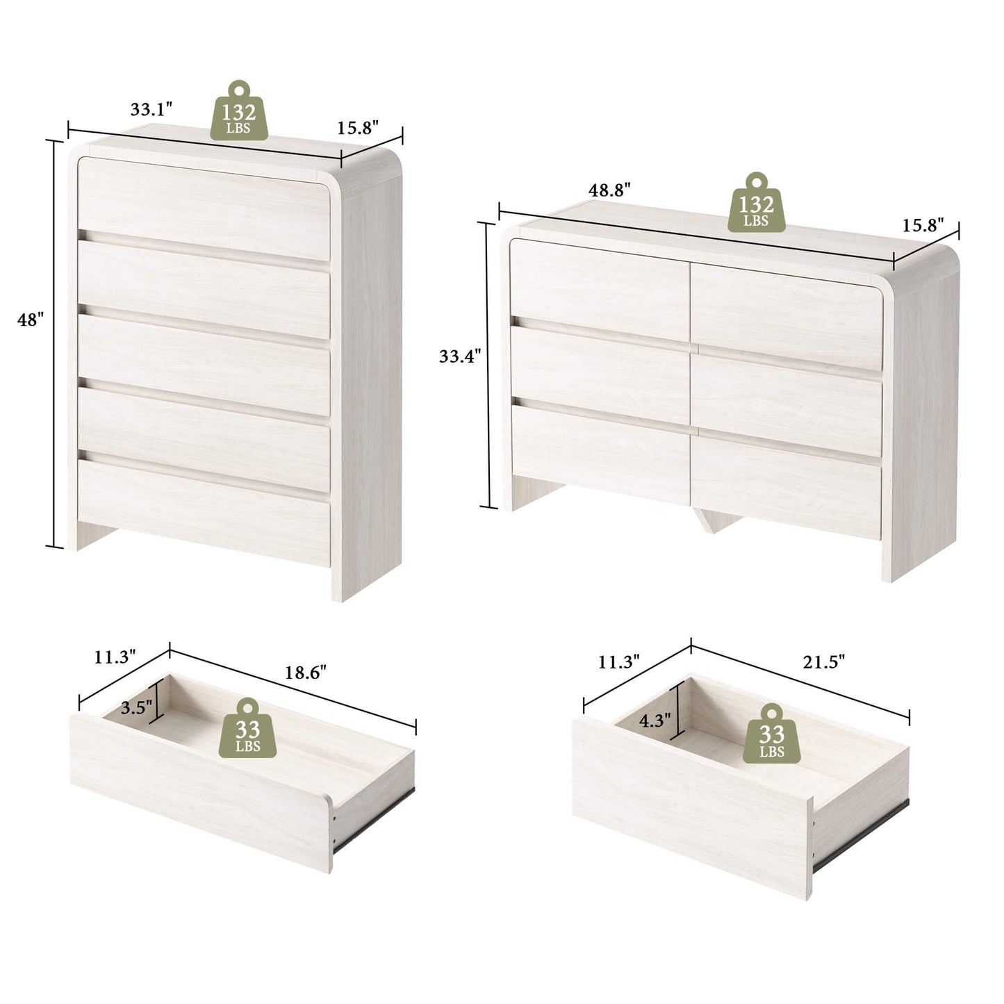 Garyon Modern Bedroom Furniture Set -5+6+2White
