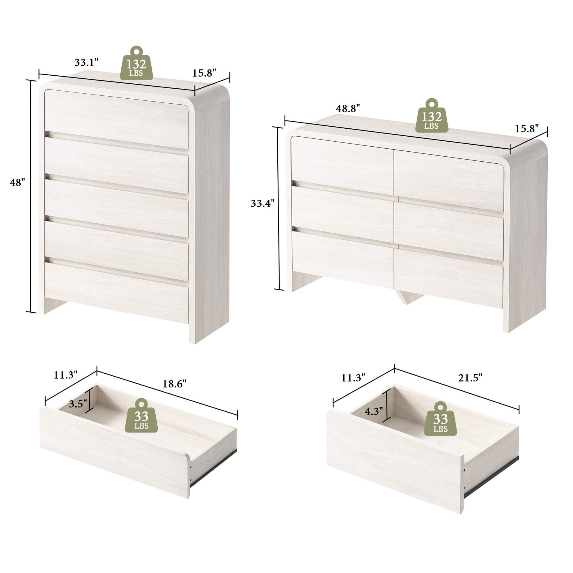 Garyon Modern Bedroom Furniture Set -5+6+2White