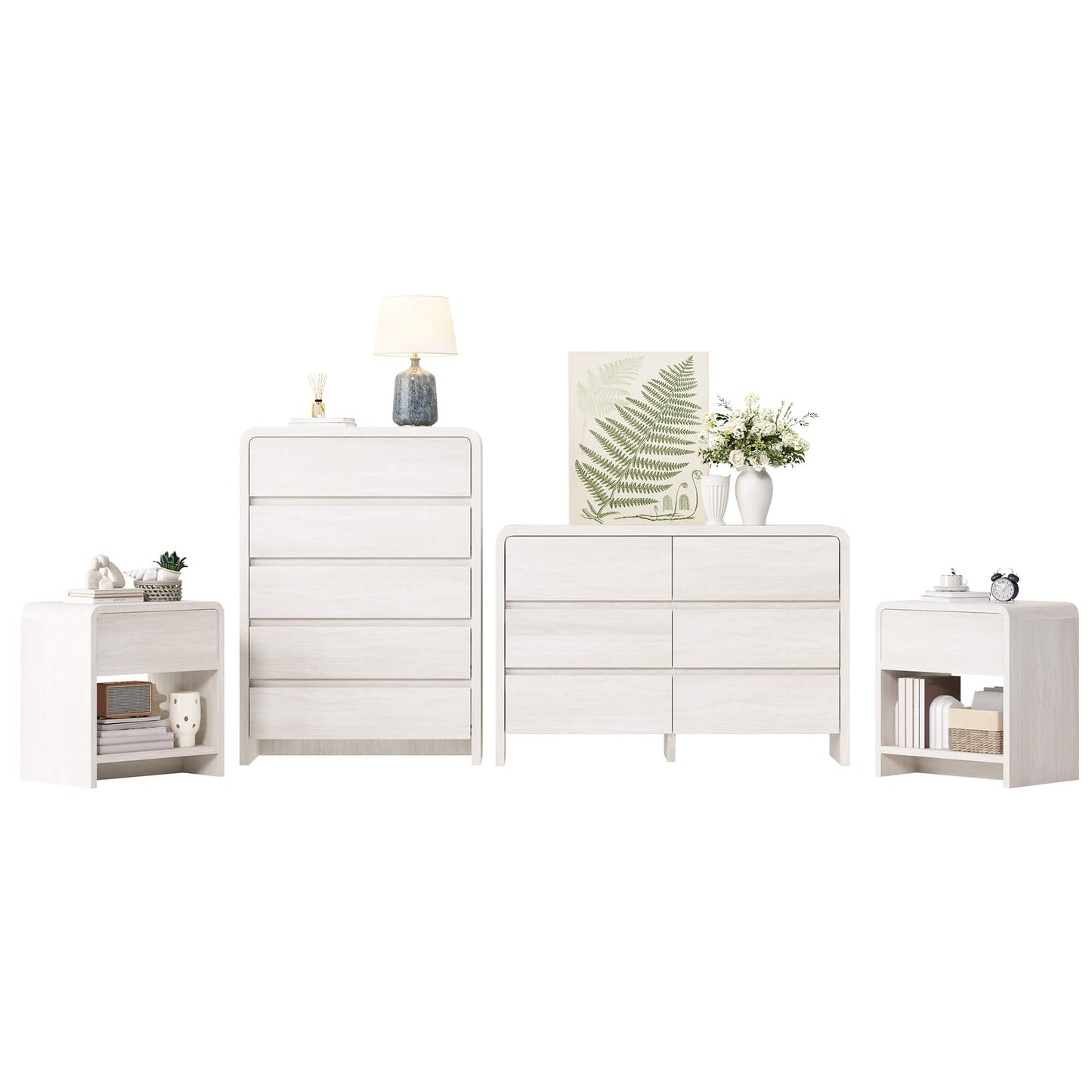 Garyon Modern Bedroom Furniture Set -5+6+2White