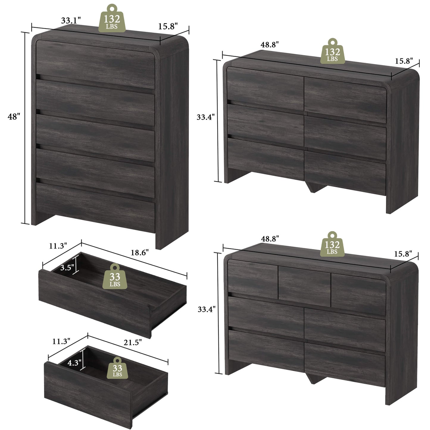 Garyon Modern Bedroom Furniture Set -5+6+7Black