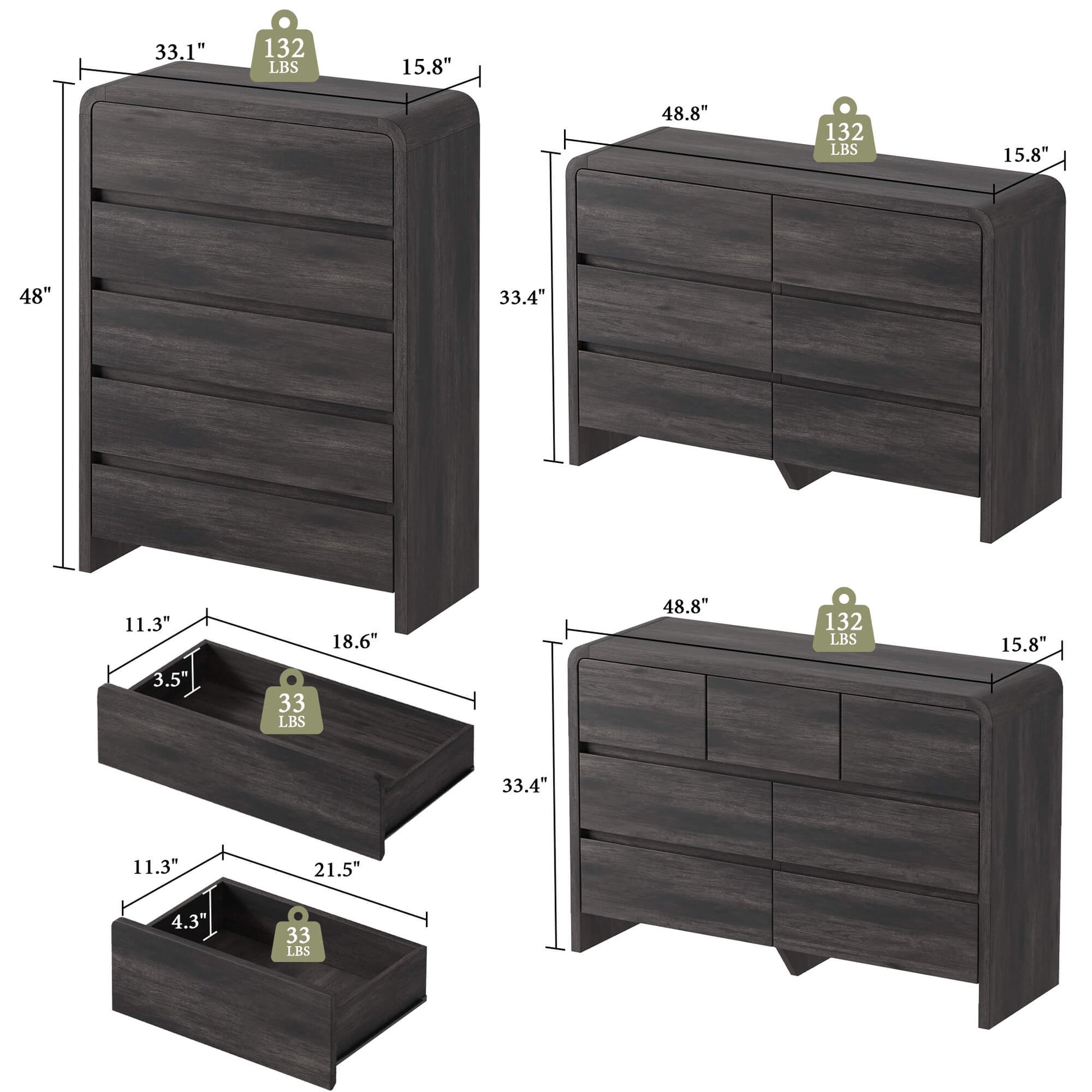 Garyon Modern Bedroom Furniture Set -5+6+7Black