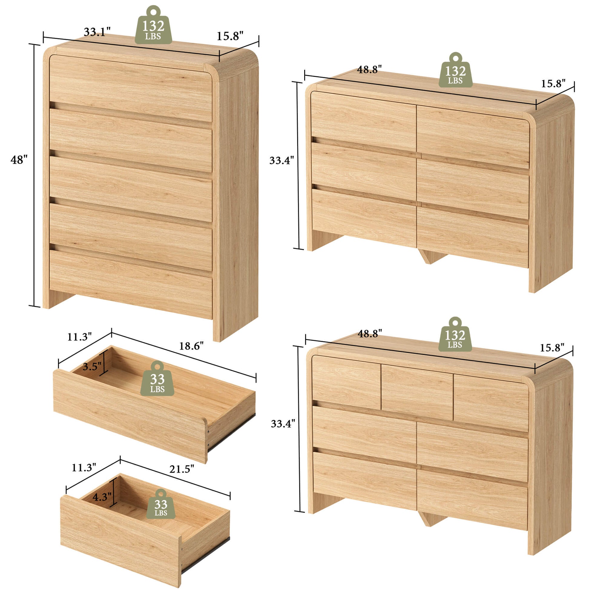 Garyon Modern Bedroom Furniture Set -5+6+7LightOak