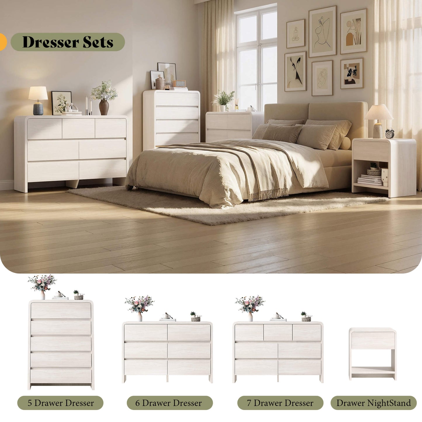 Garyon Modern Bedroom Furniture Set -5+6+7White