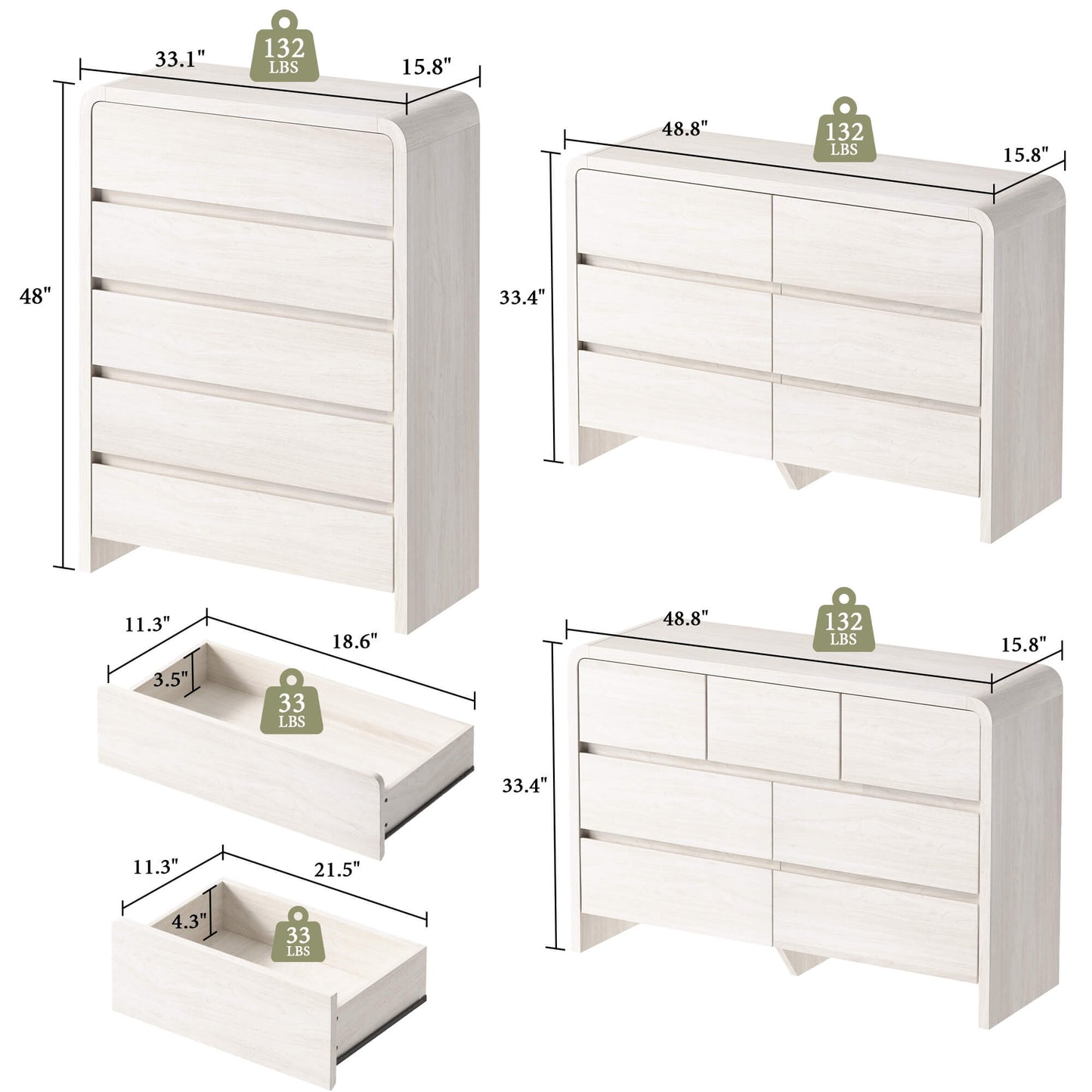 Garyon Modern Bedroom Furniture Set -5+6+7White