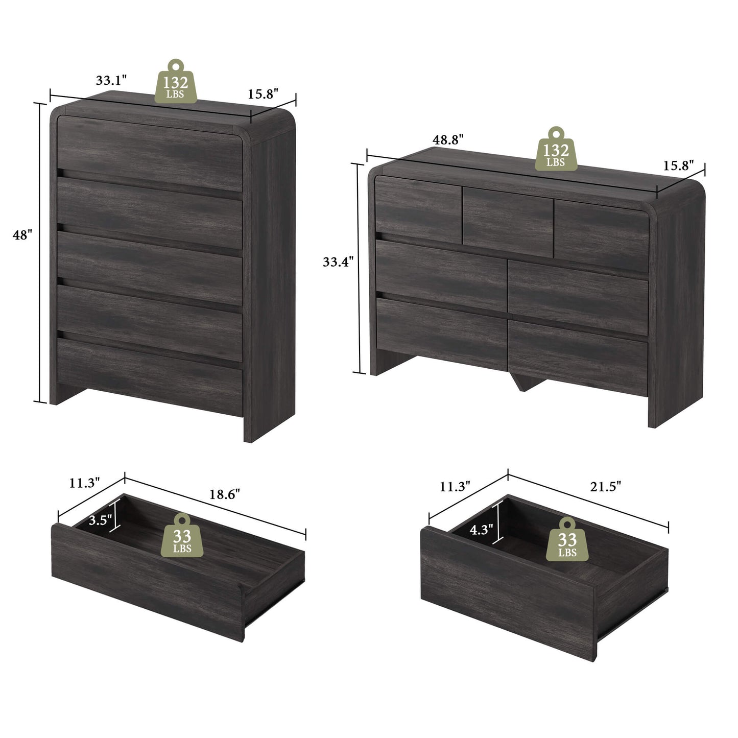 Garyon Modern Bedroom Furniture Set -5+7+2Black