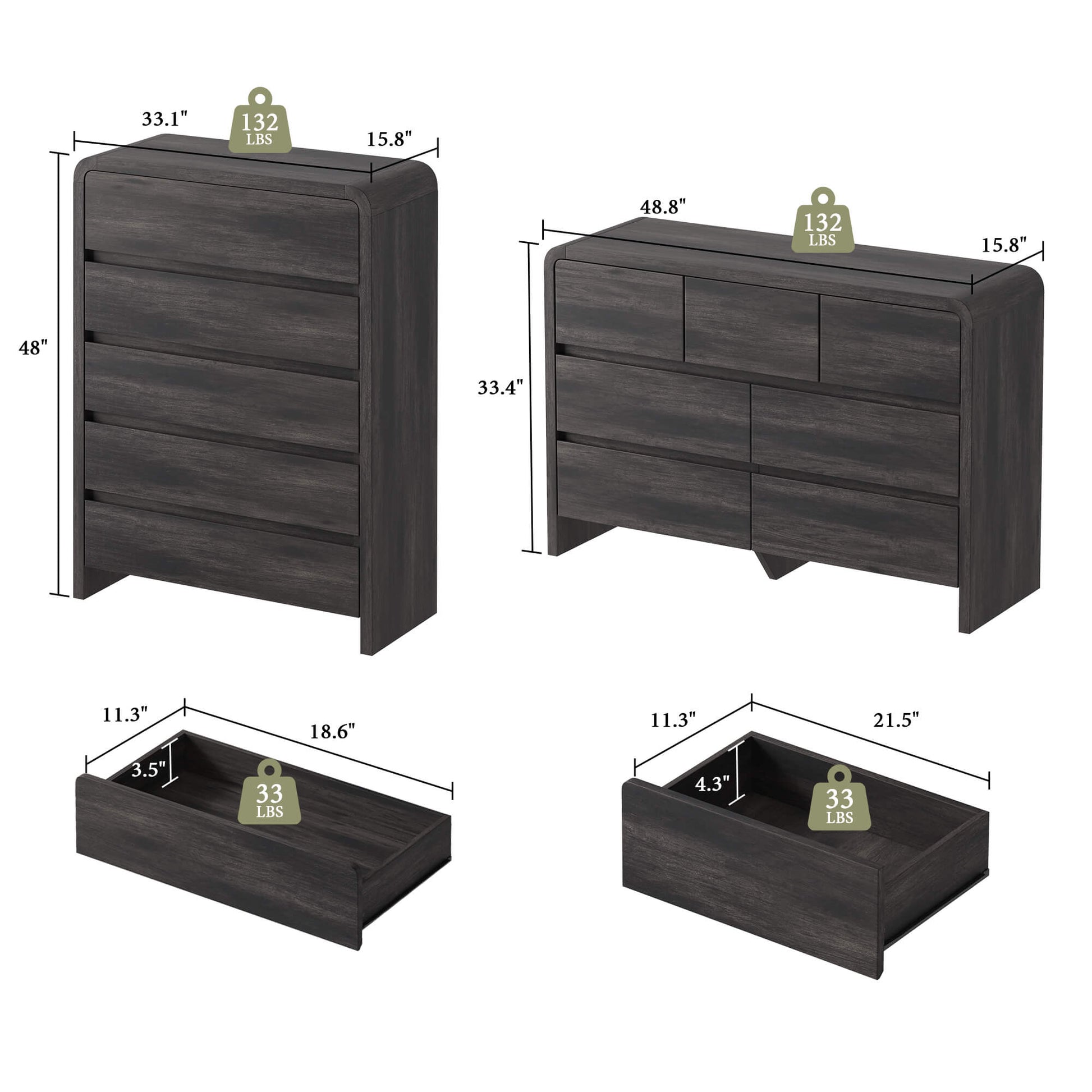 Garyon Modern Bedroom Furniture Set -5+7+2Black