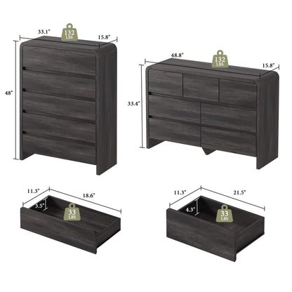 Garyon Modern Bedroom Furniture Set -5+7+2Black