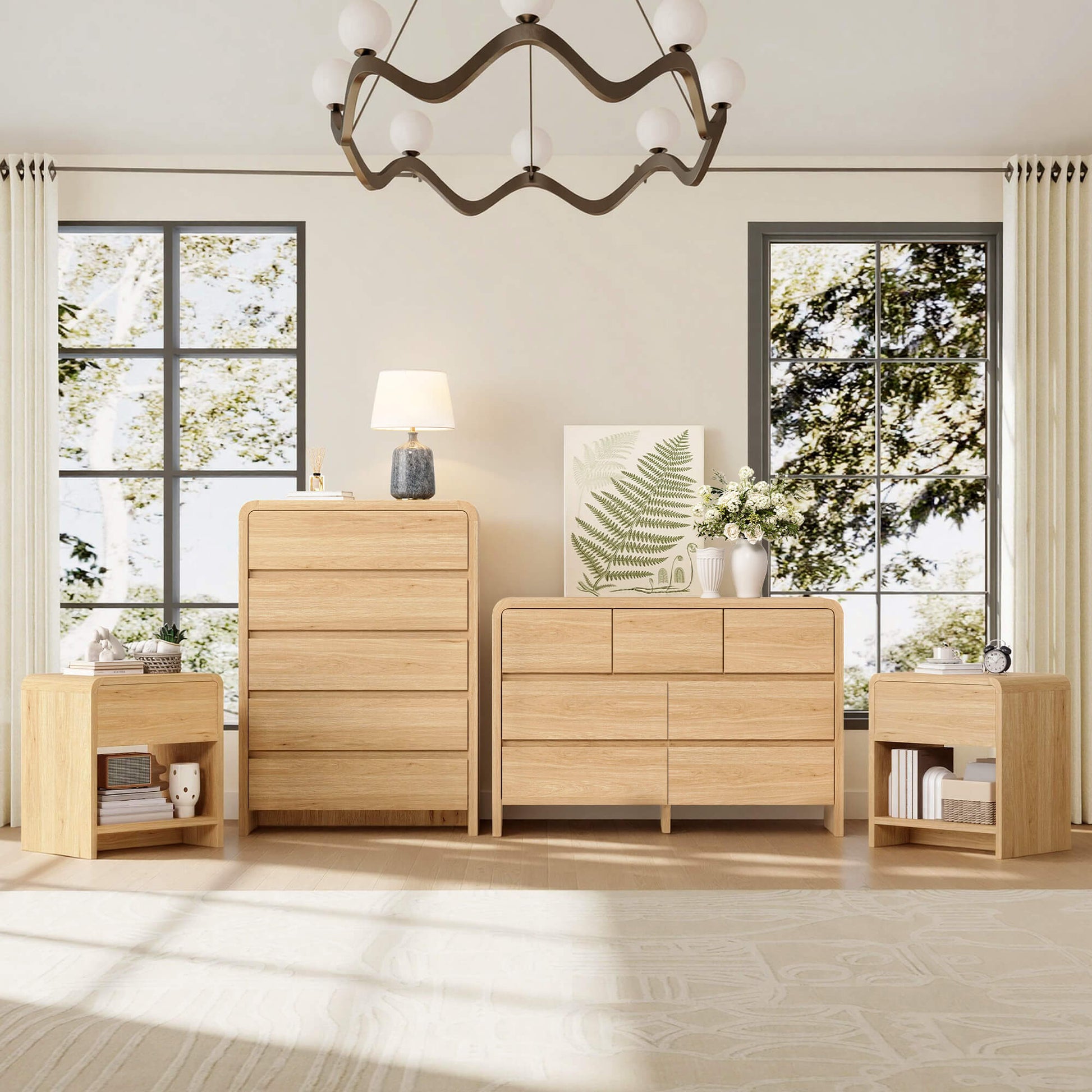 Garyon Modern Bedroom Furniture Set -5+7+2LightOak