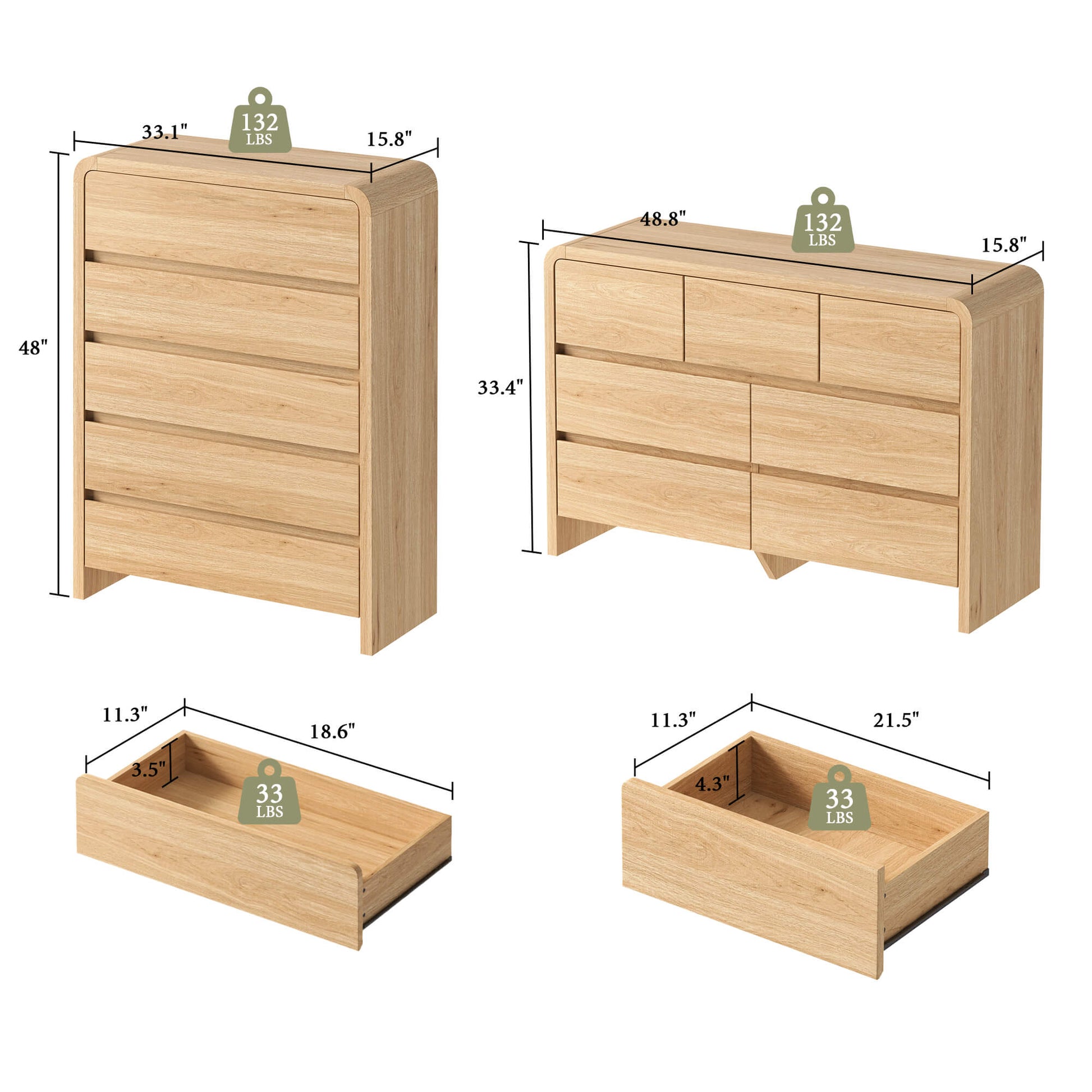 Garyon Modern Bedroom Furniture Set -5+7+2LightOak