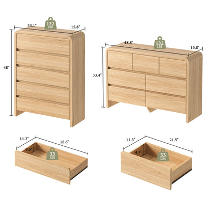 Garyon Modern Bedroom Furniture Set -5+7+2LightOak