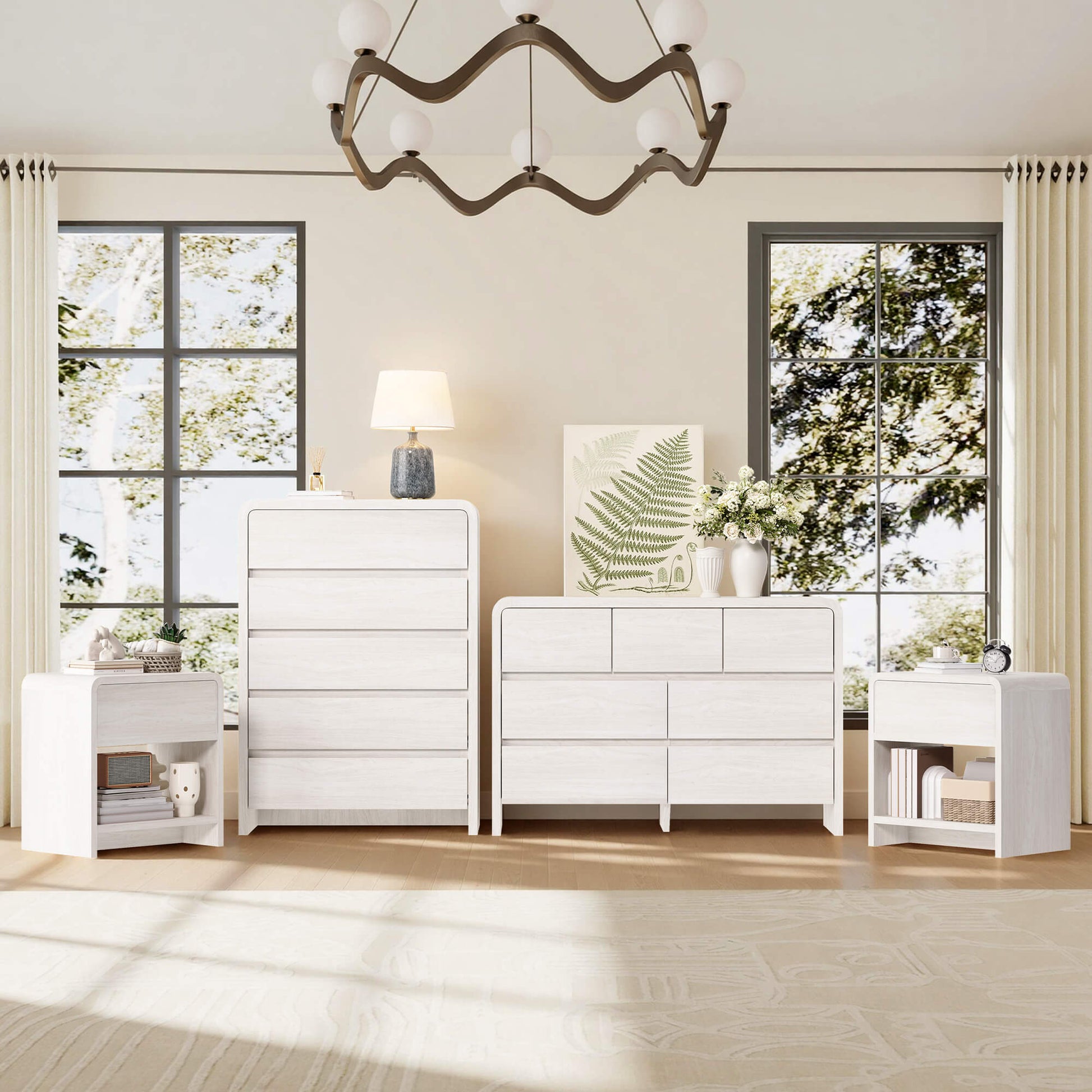 Garyon Modern Bedroom Furniture Set -5+7+2White