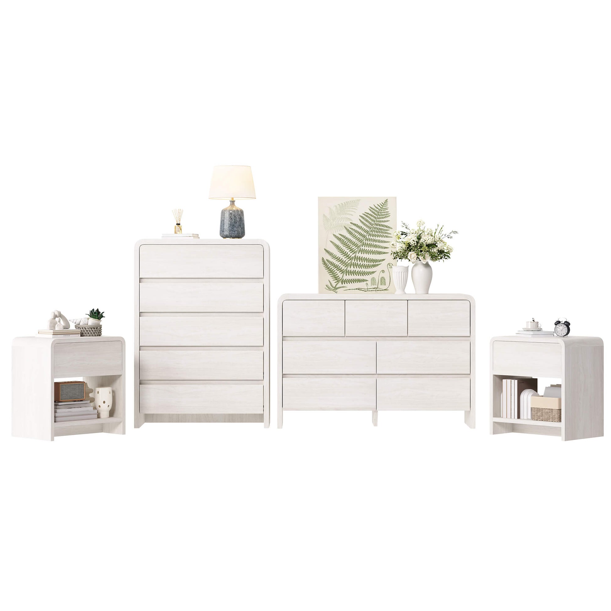 Garyon Modern Bedroom Furniture Set -5+7+2White