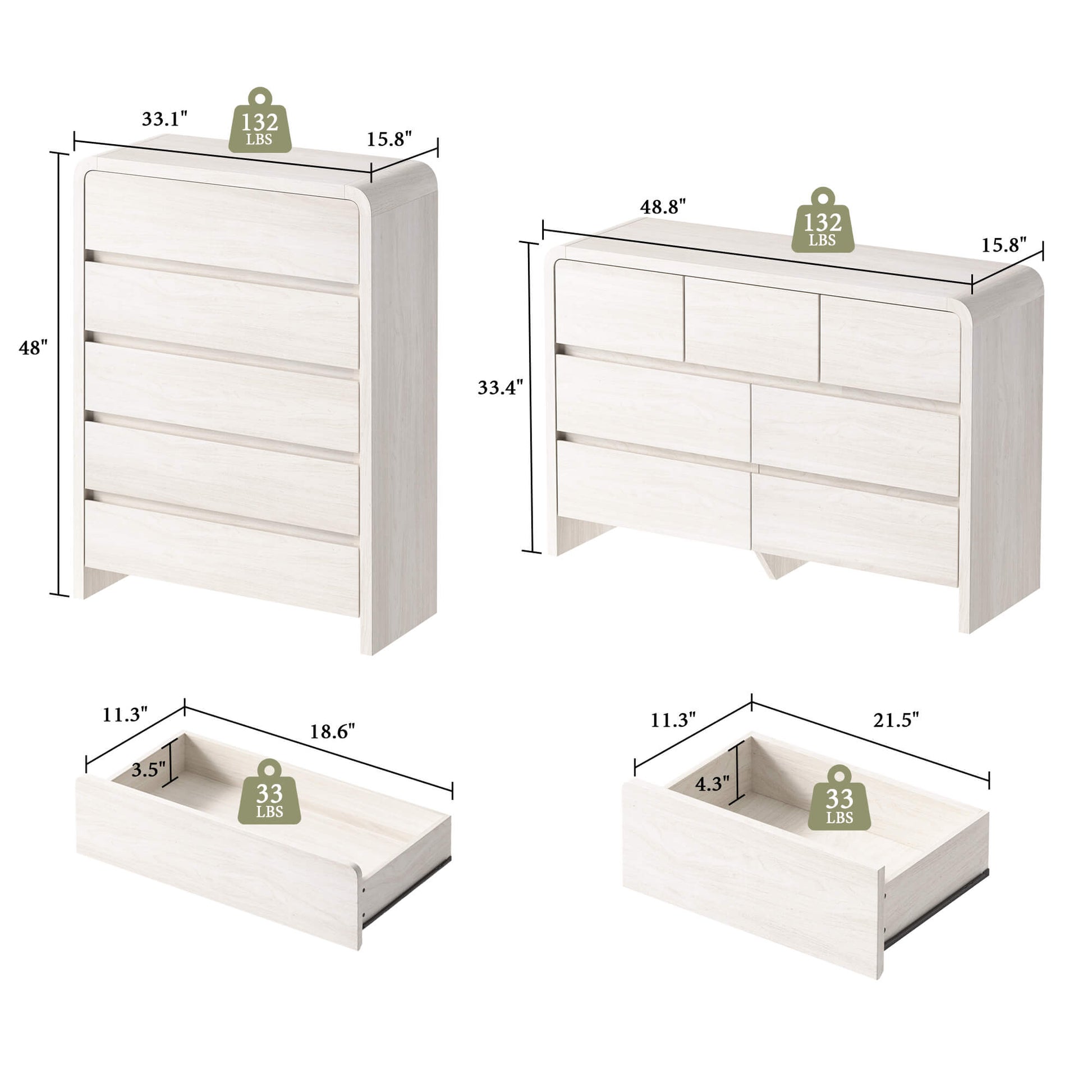 Garyon Modern Bedroom Furniture Set -5+7+2White