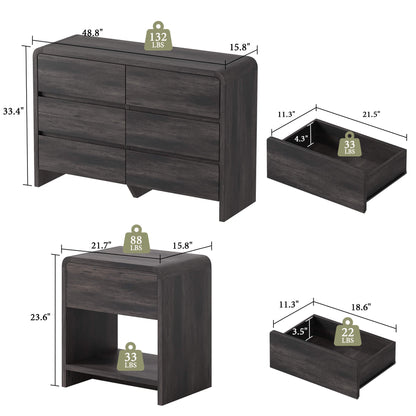 Garyon Modern Bedroom Furniture Set -6+2Black