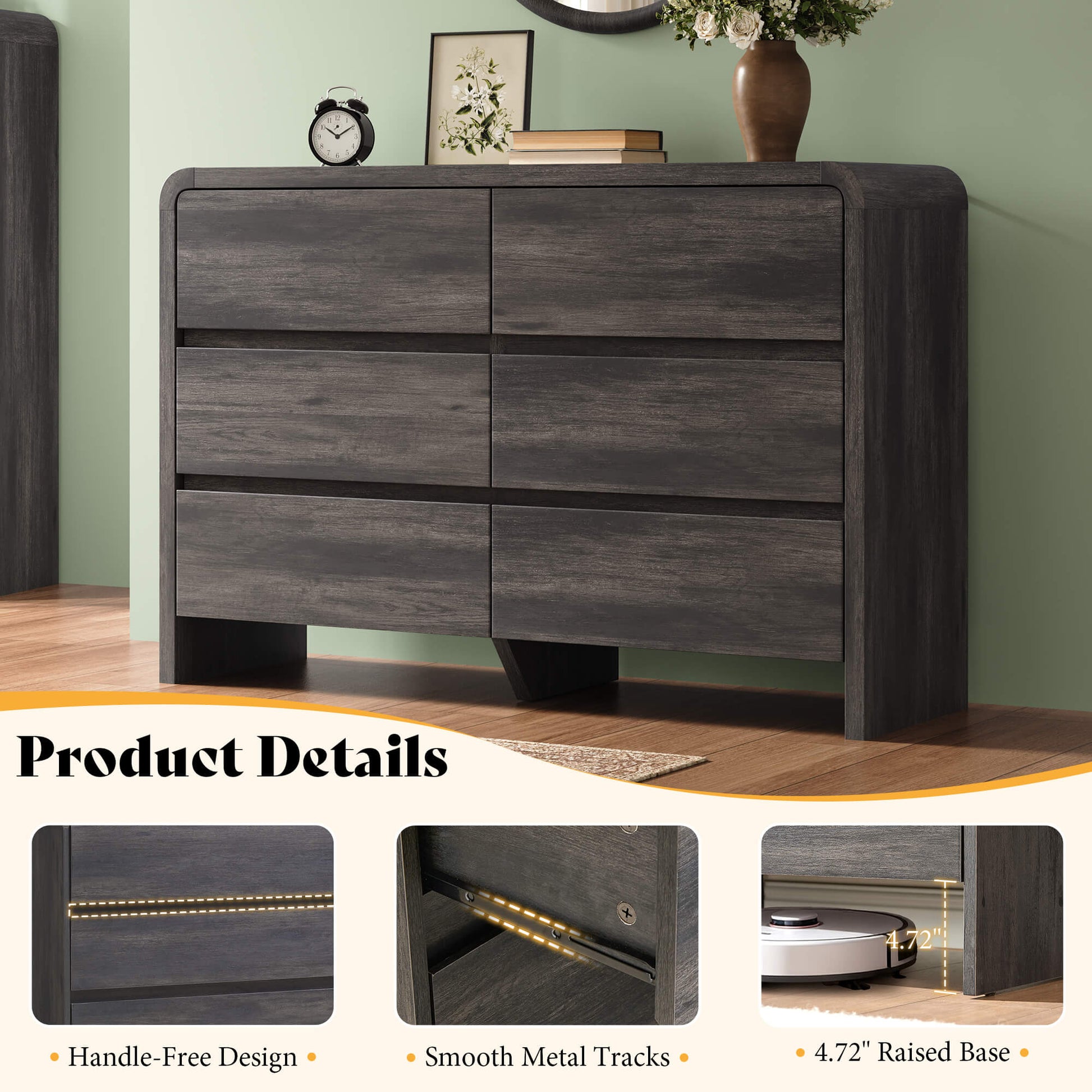 Garyon Modern Bedroom Furniture Set -6+2Black