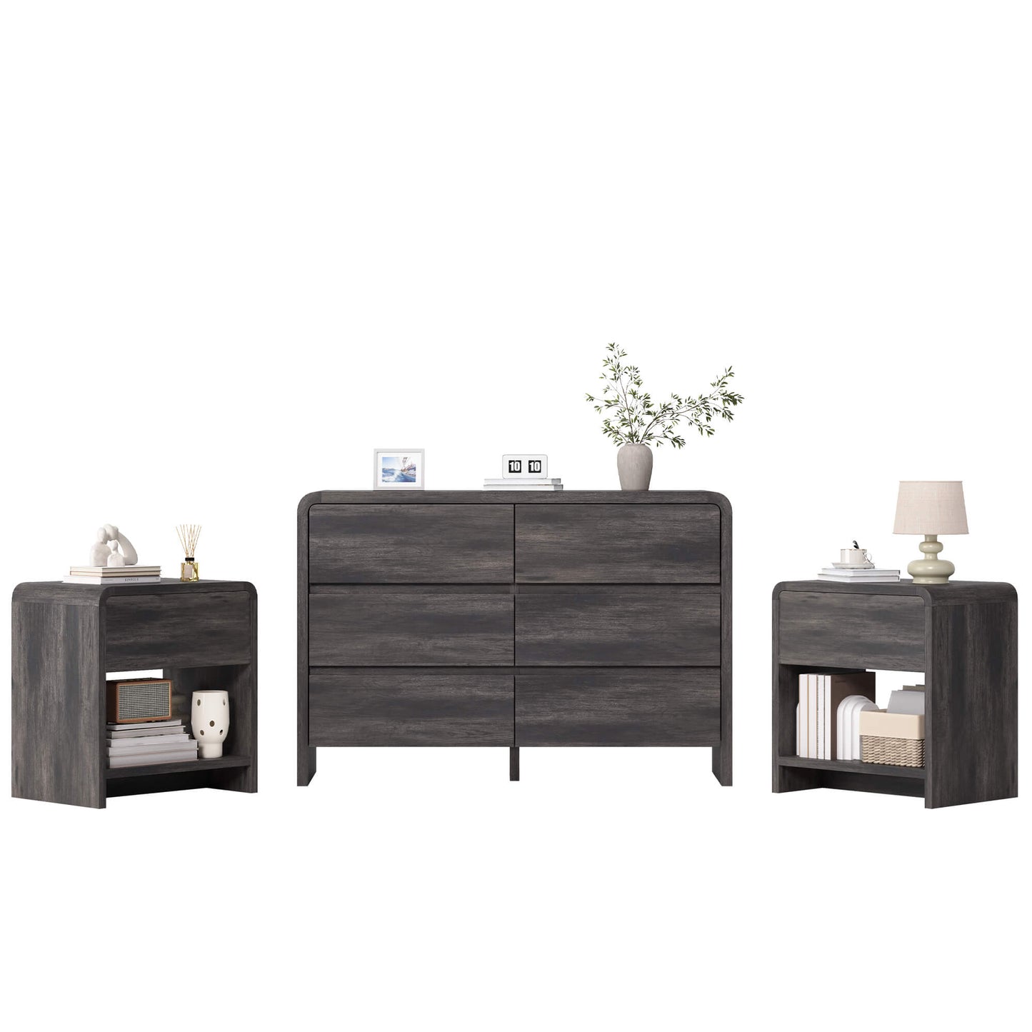 Garyon Modern Bedroom Furniture Set -6+2Black