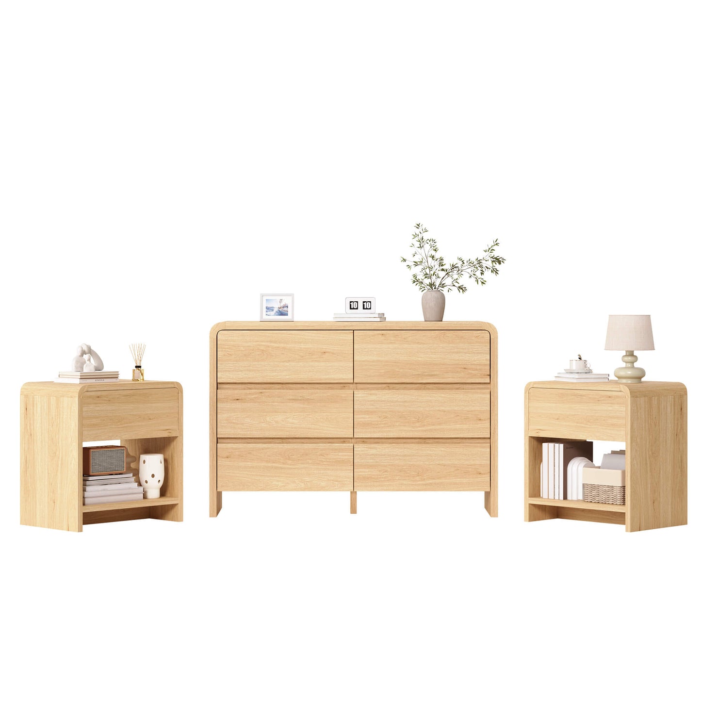 Garyon Modern Bedroom Furniture Set -6+2LightOak