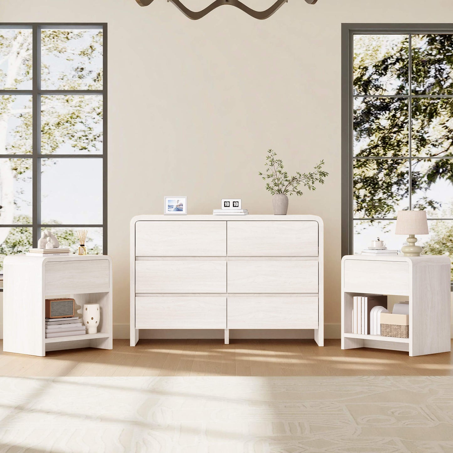 Garyon Modern Bedroom Furniture Set -6+2White