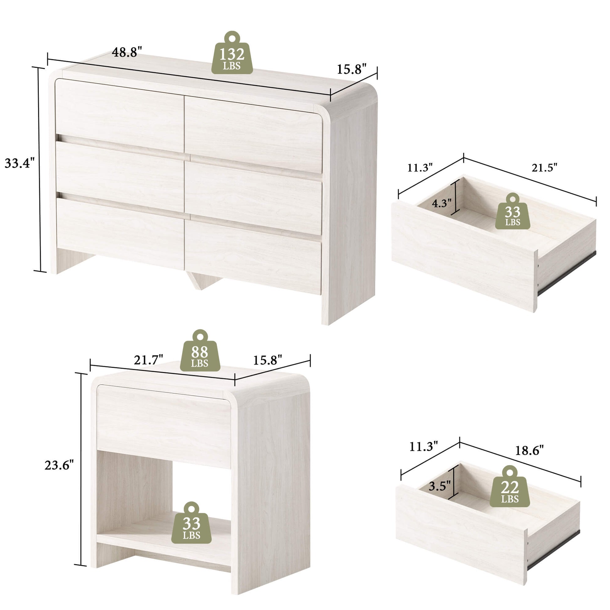 Garyon Modern Bedroom Furniture Set -6+2White