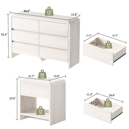 Garyon Modern Bedroom Furniture Set -6+2White