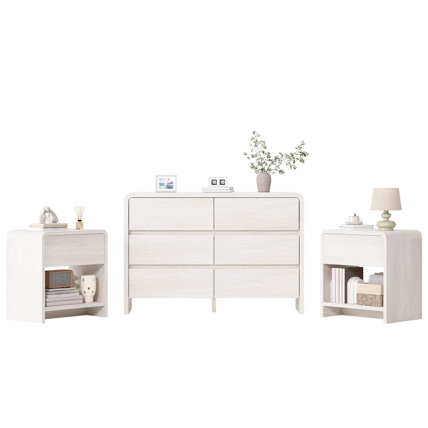 Garyon Modern Bedroom Furniture Set -6+2White
