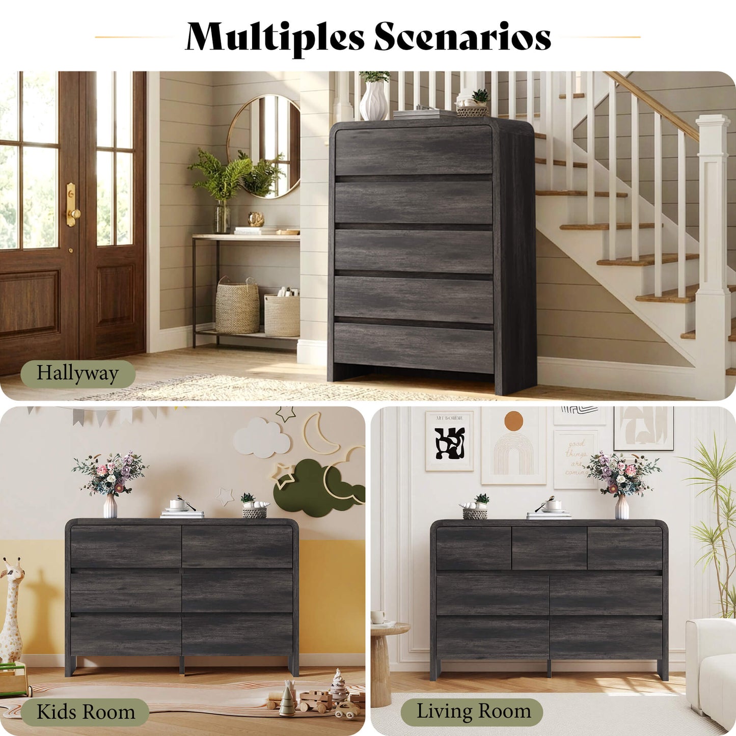 Garyon Modern Bedroom Furniture Set -7+2Black