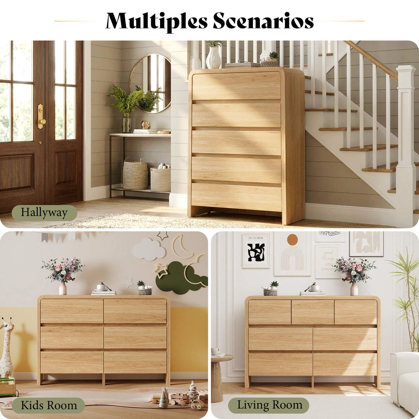 Garyon Modern Bedroom Furniture Set -7+2LightOak