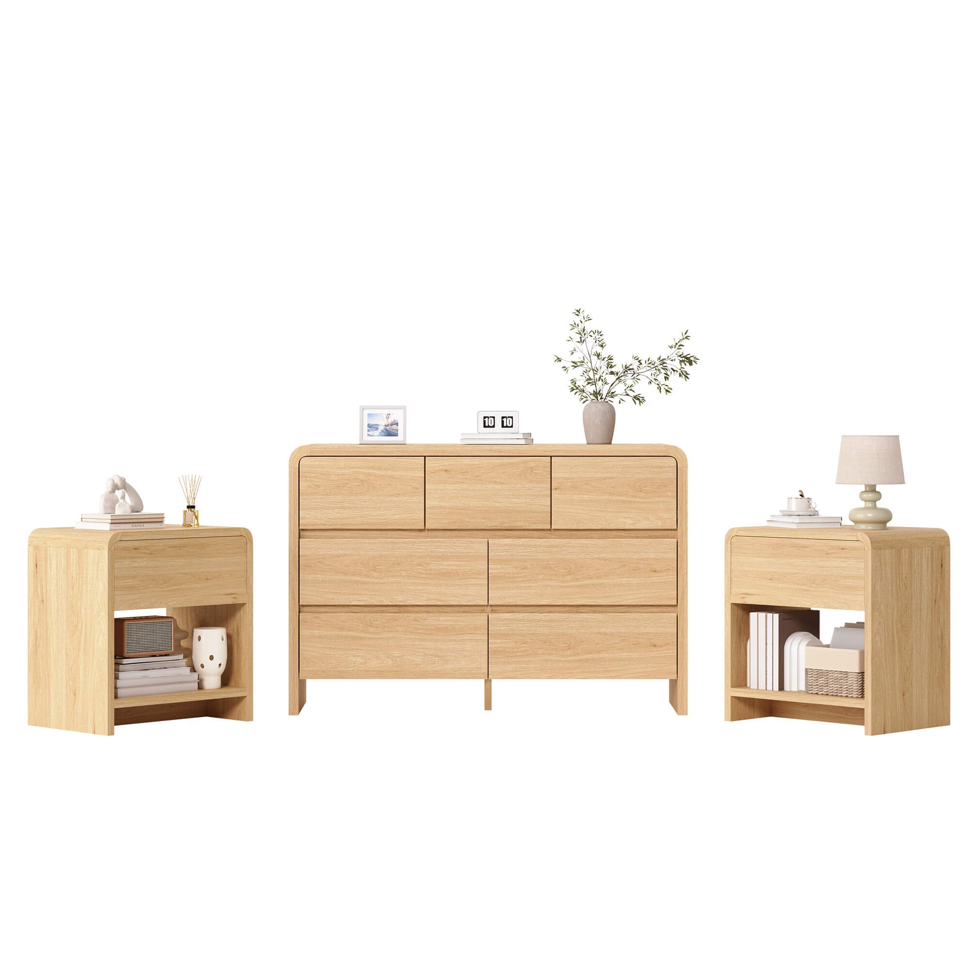 Garyon Modern Bedroom Furniture Set -7+2LightOak