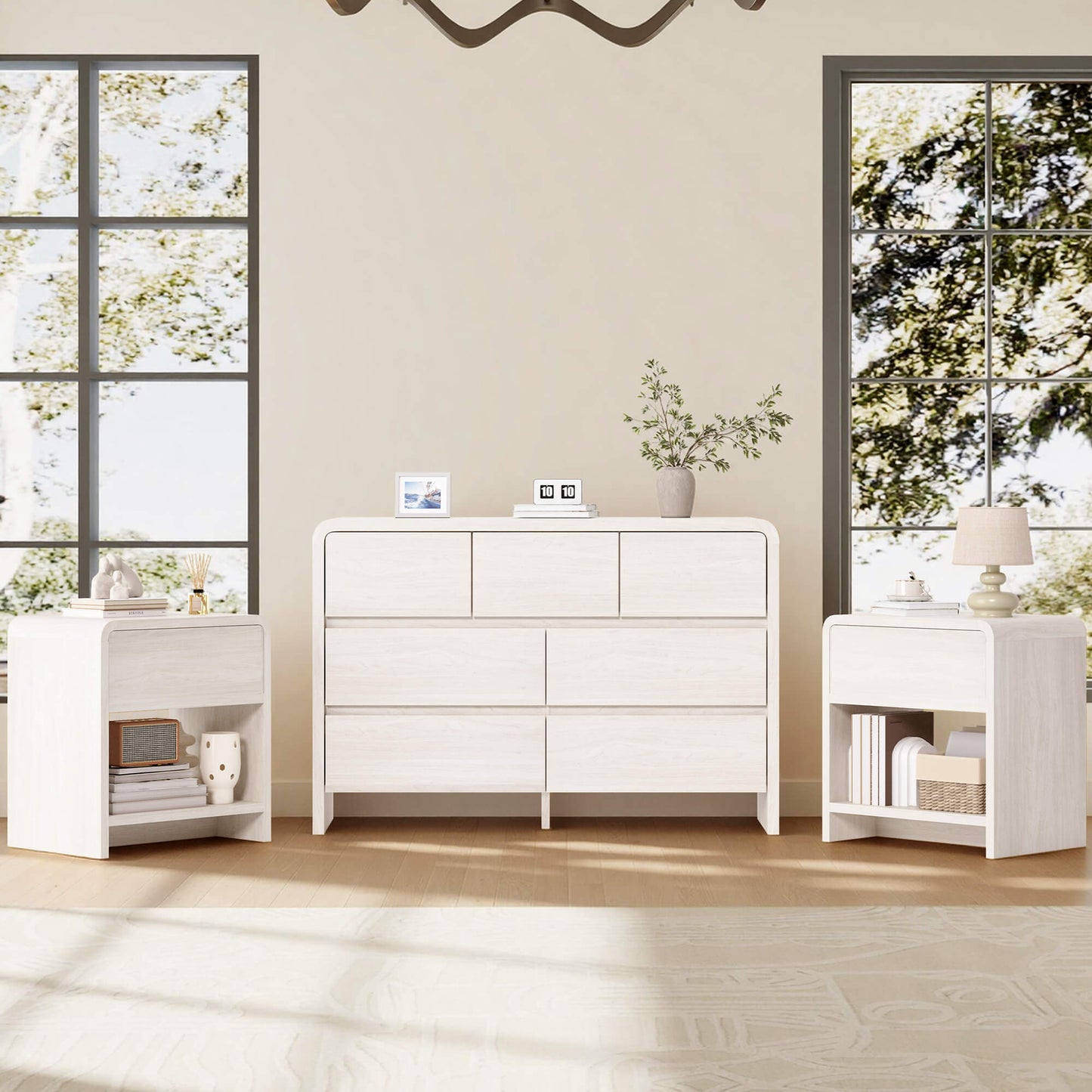 Garyon Modern Bedroom Furniture Set -7+2White