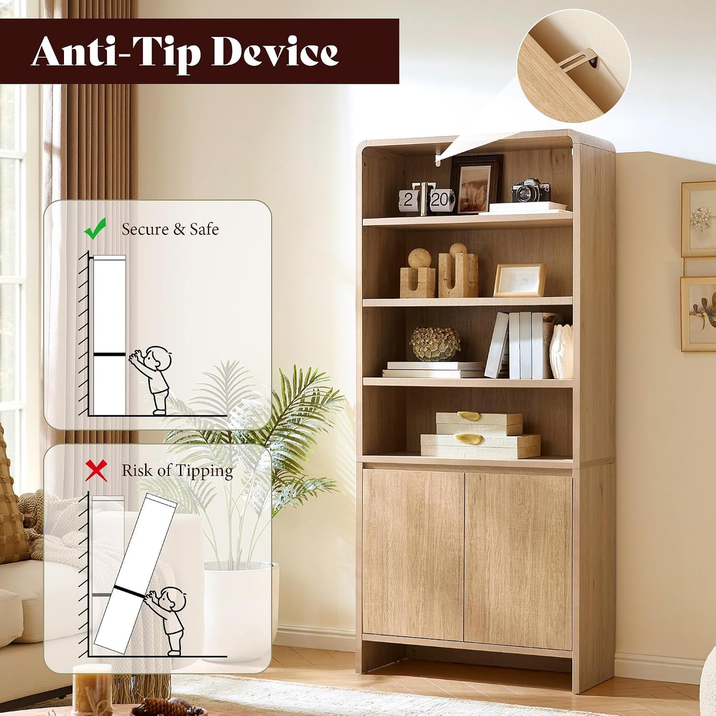 Arcova 71" Tall Bookshelf Amerlife Nature Oak