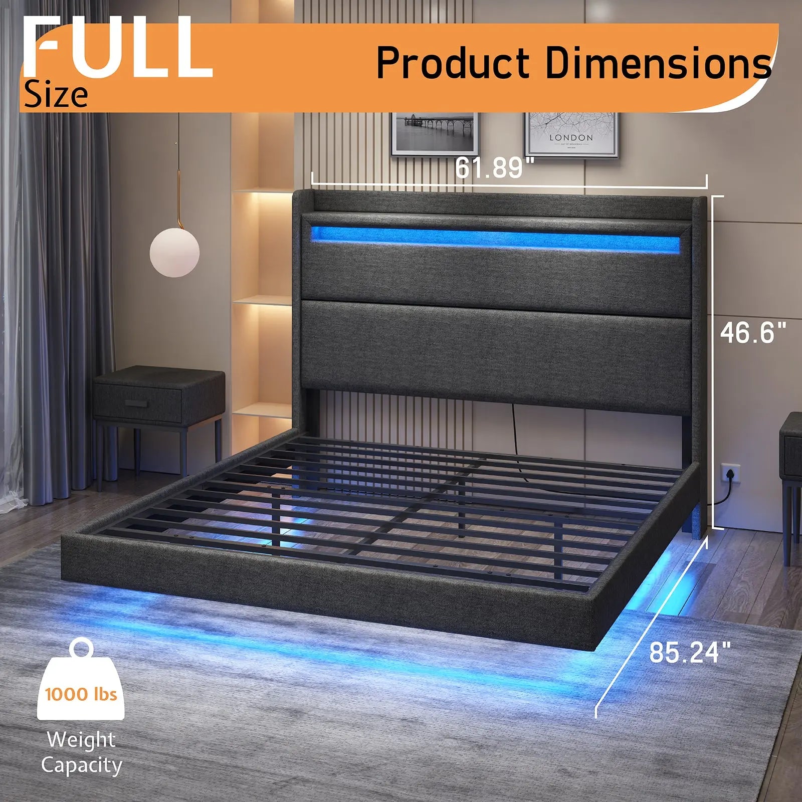 Borgia Full Bed Frame Dark Grey