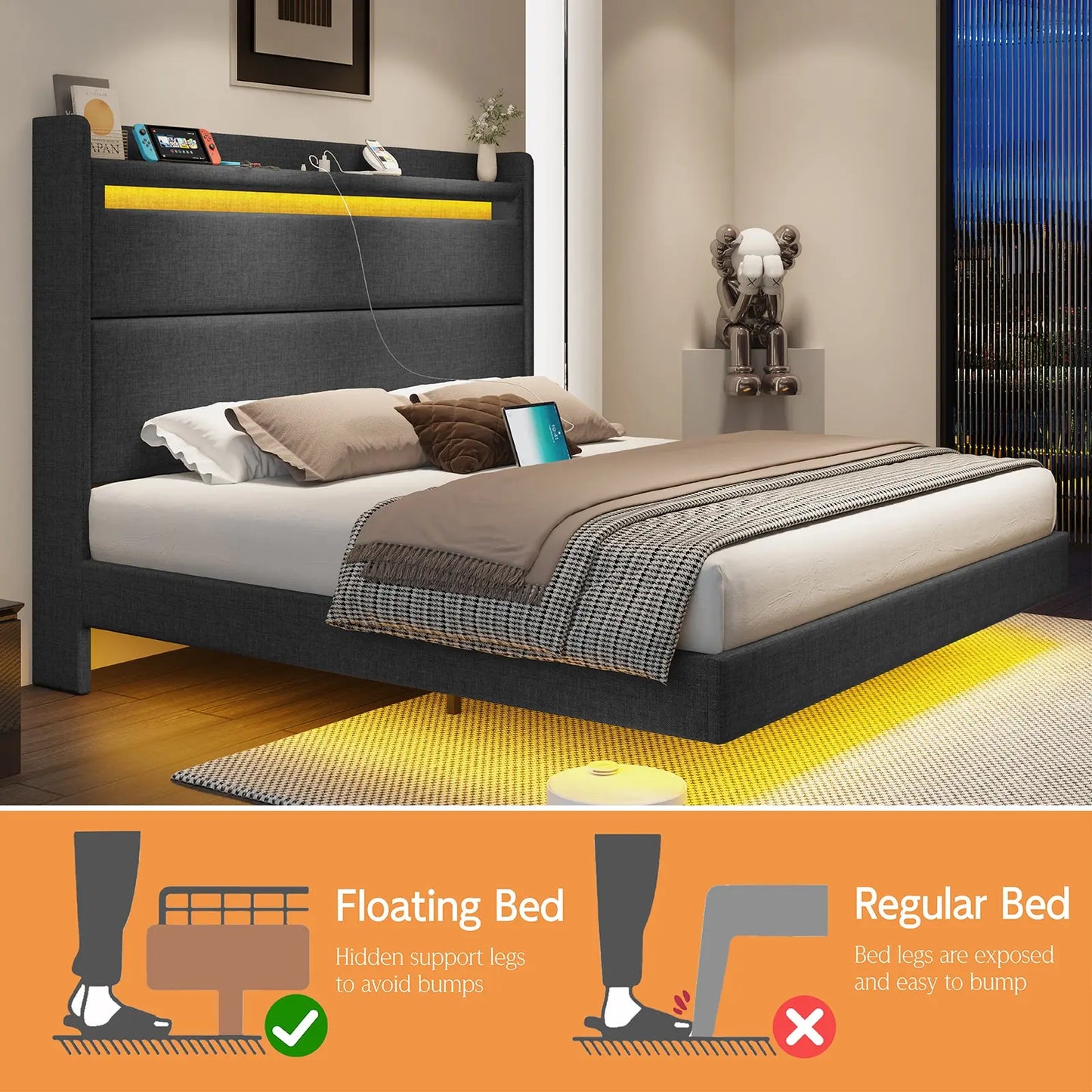 Borgia Full Bed Frame Dark Grey