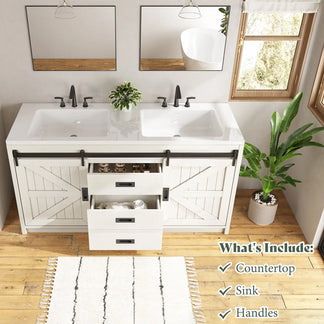 Amerlife Bourbon Double Farmhouse Bathroom Vanity with Sink, 61in ...